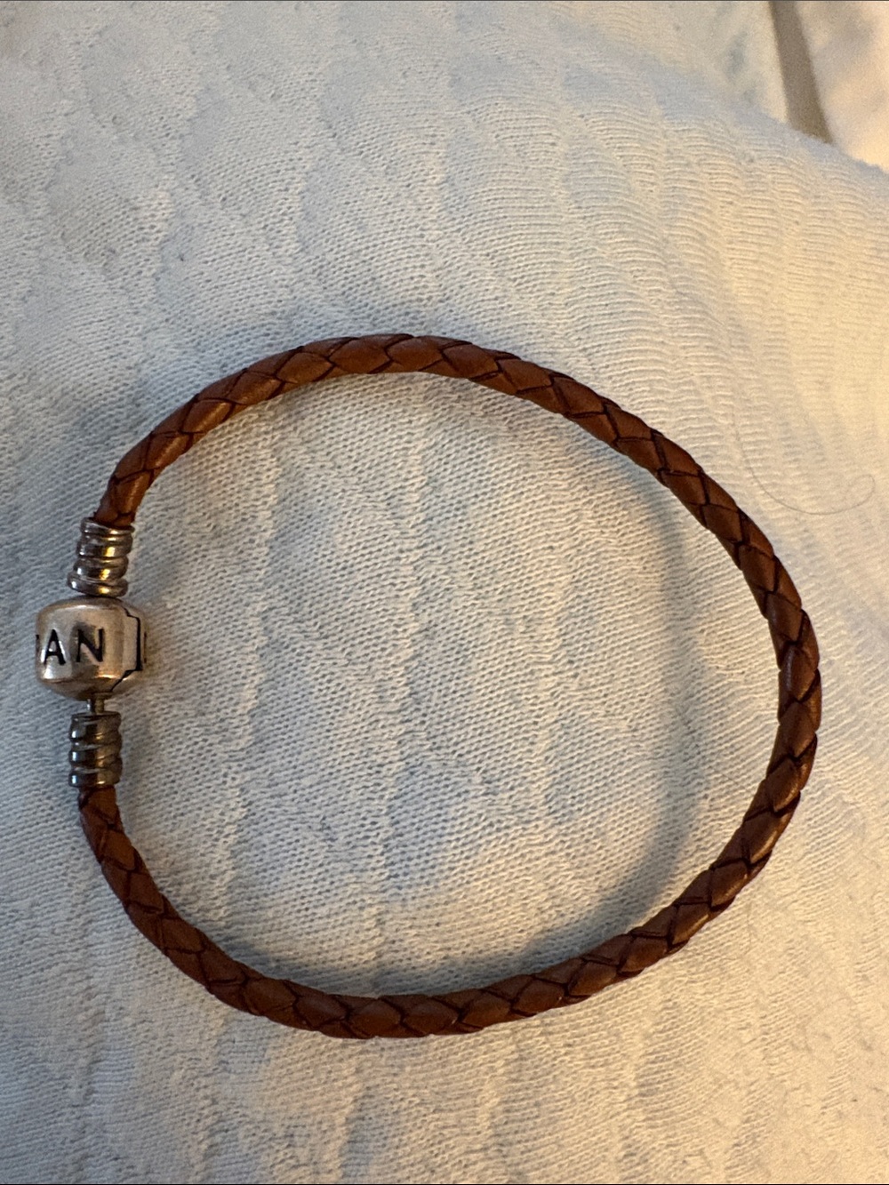 Pandora Brown Braided Leather Bracelet with Silver-Tone Clasp
